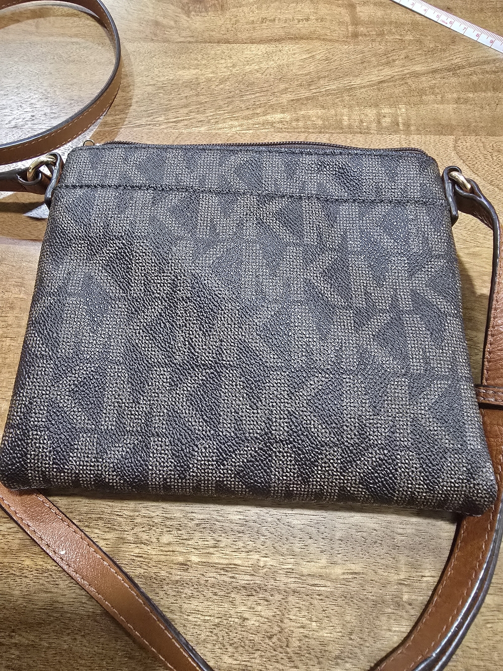 Michael Kors Brown Monogram Crossbody with Tan Strap and Gold Logo - Picture 6 of 6